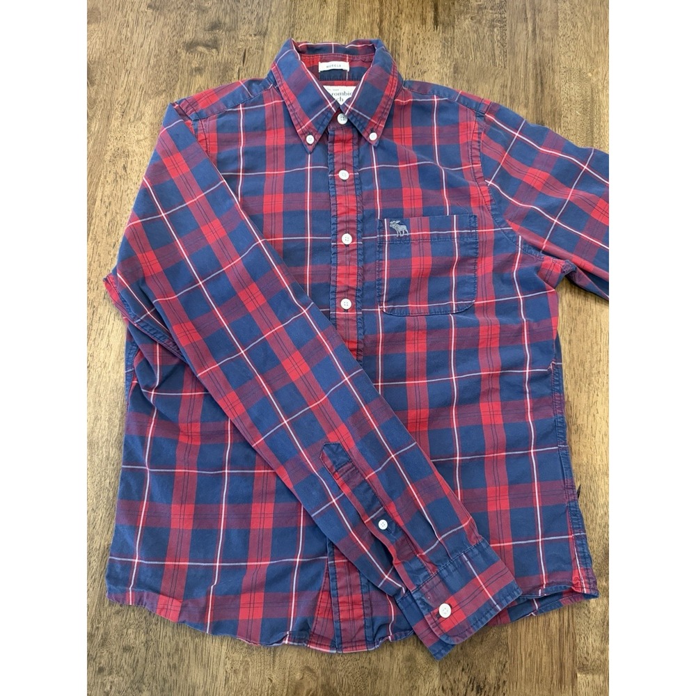 Abercrombie & Fitch Men's Medium Plaid Red Blue Long Sleeve